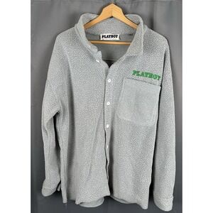 Playboy By PacSun Men's M  Formula Sherpa Woven‎ Button Shirt Gray 80's Retro